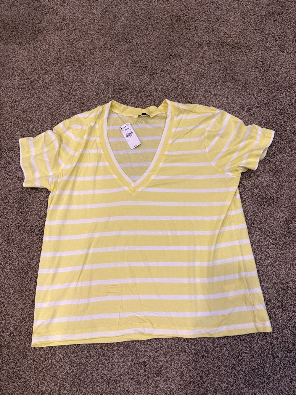 Express Yellow & White Striped V-Neck Tee